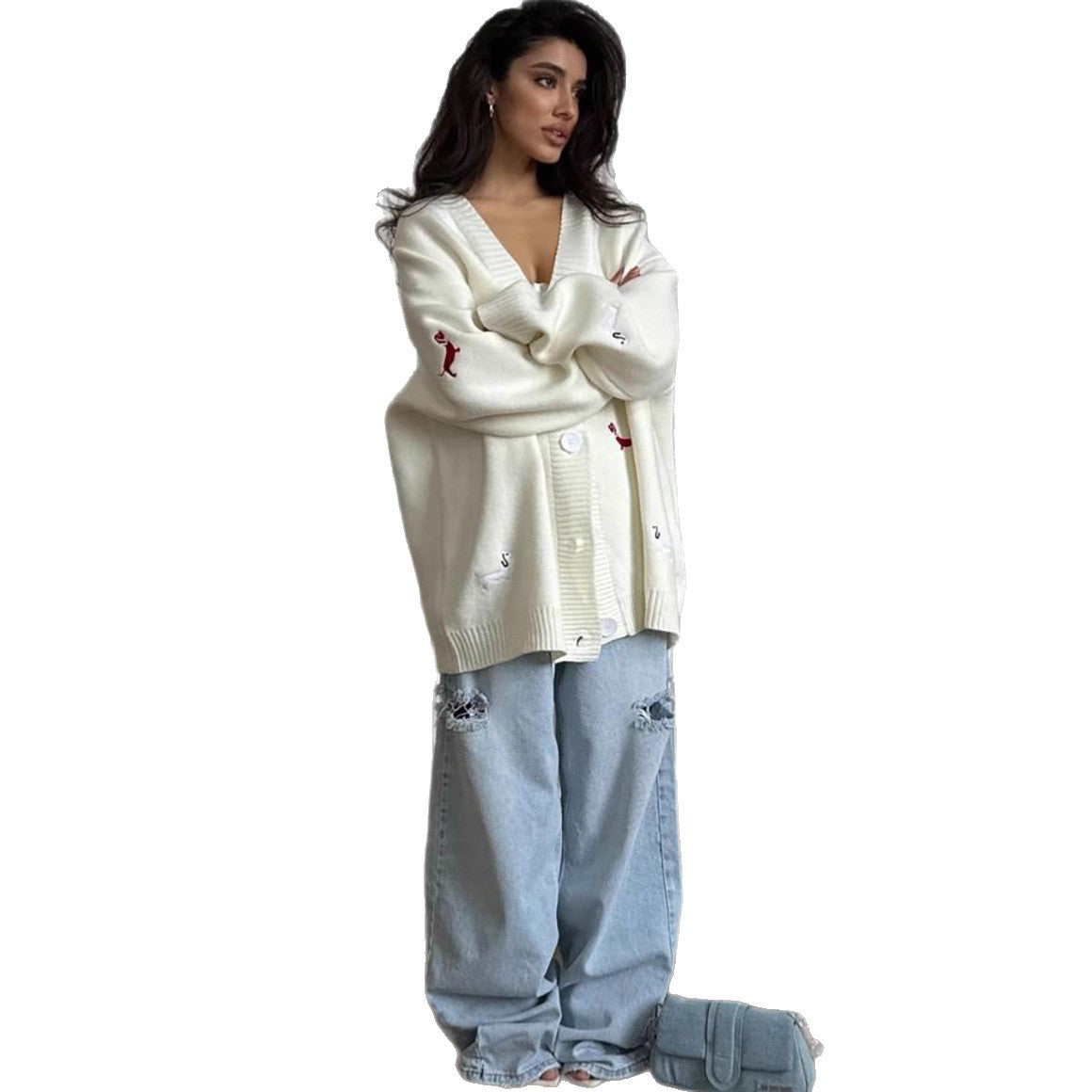 Damen Strickcardigan Groß Tierapplikationen Norvielle