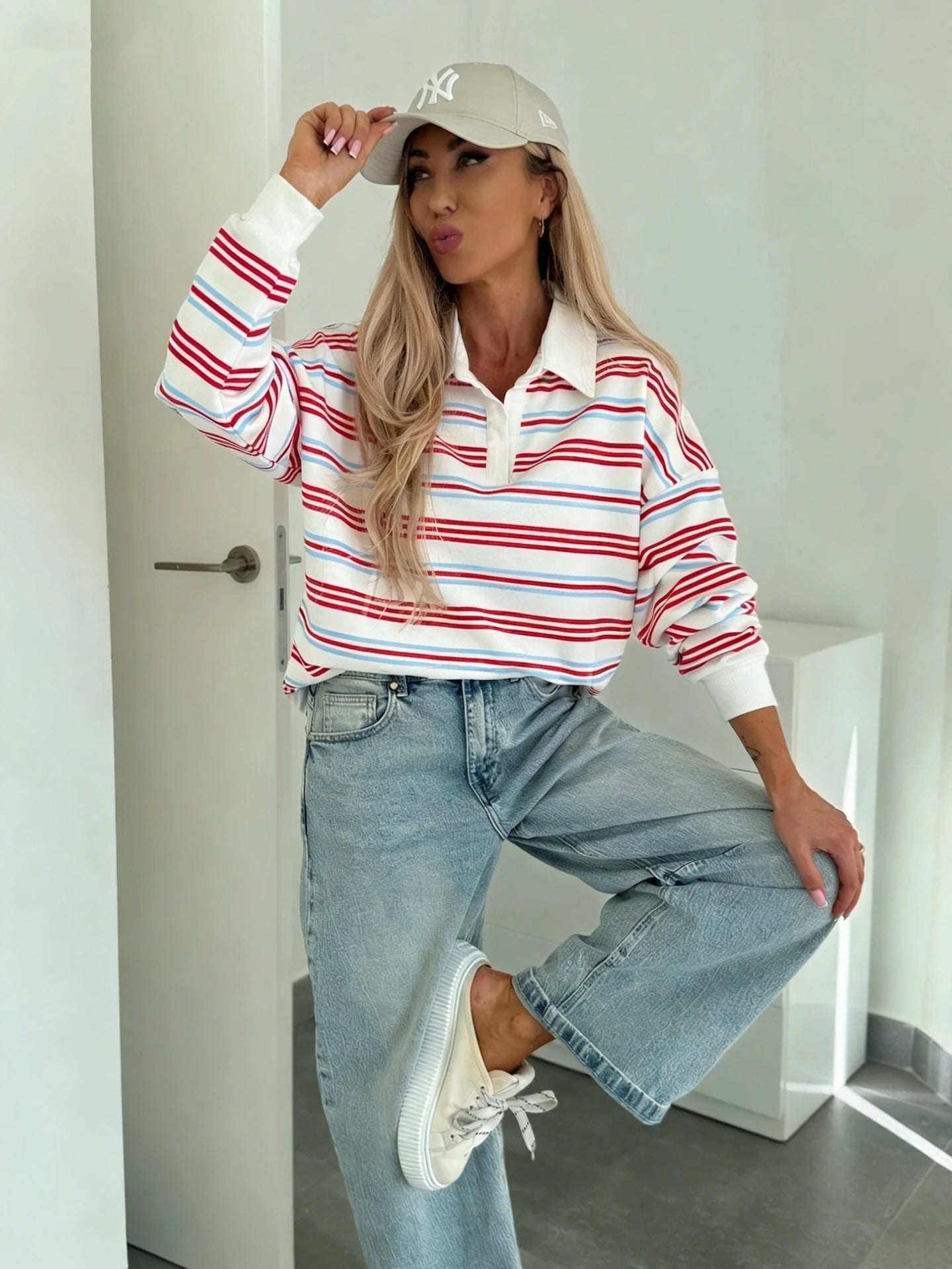 Damen Polo-Sweater Streifenmuster Weit Norvielle