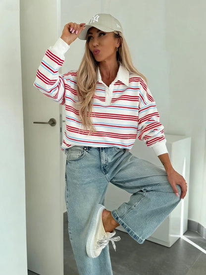 Damen Polo-Sweater Streifenmuster Weit Norvielle