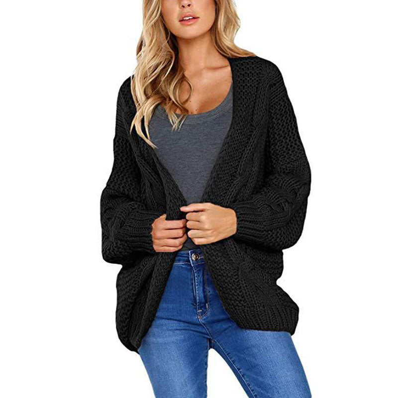 Damen Cardigan Grobstrick Zopfmuster Weit Norvielle