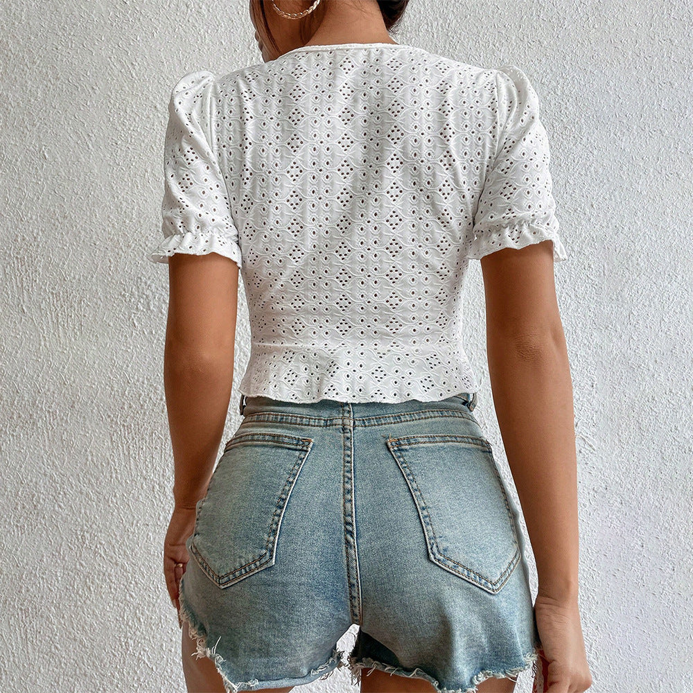 Damen Bluse Kurzarm Rüschendetails Locker Norvielle