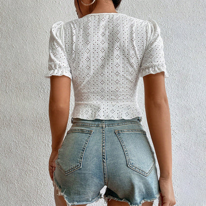 Damen Bluse Kurzarm Rüschendetails Locker Norvielle