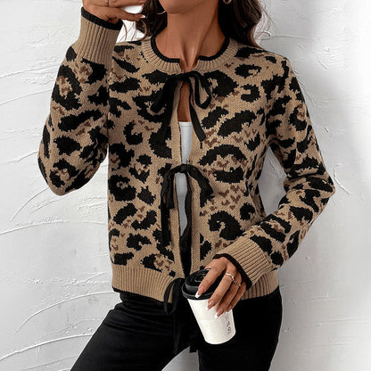 Damen Strickcardigan Animalmuster Mit Gürtel