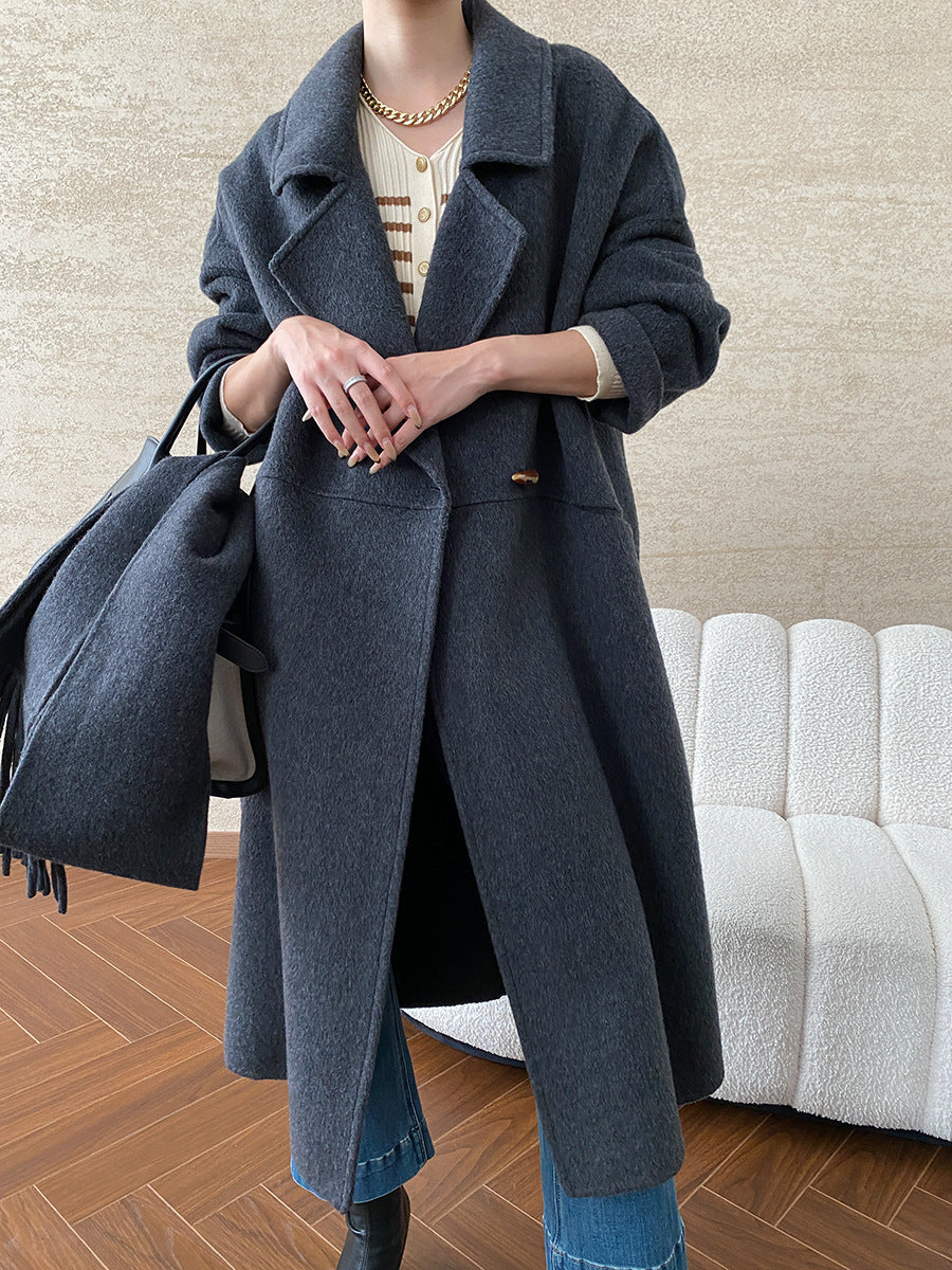Damen Oversized-Mantel mit Fransen Tiefkragen