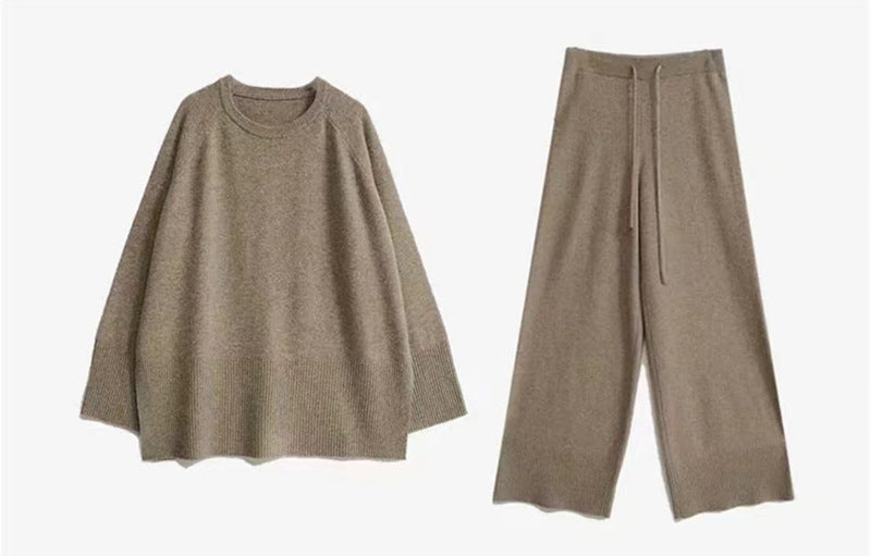 Damen Strickensemble Rundhalsausschnitt Weites Bein Norvielle