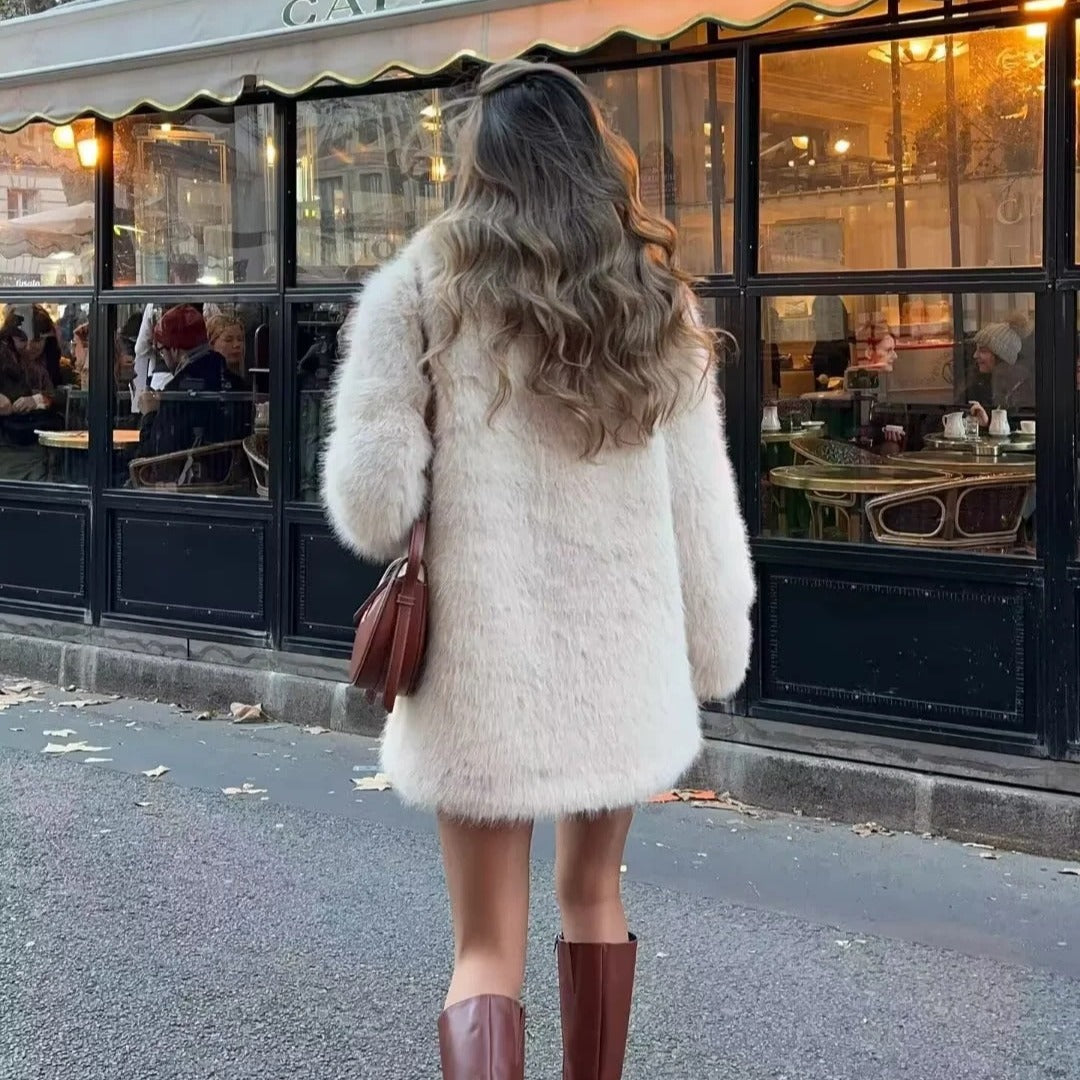 Damen Plüschjacke Elegant Revers Praktische Taschen Norvielle