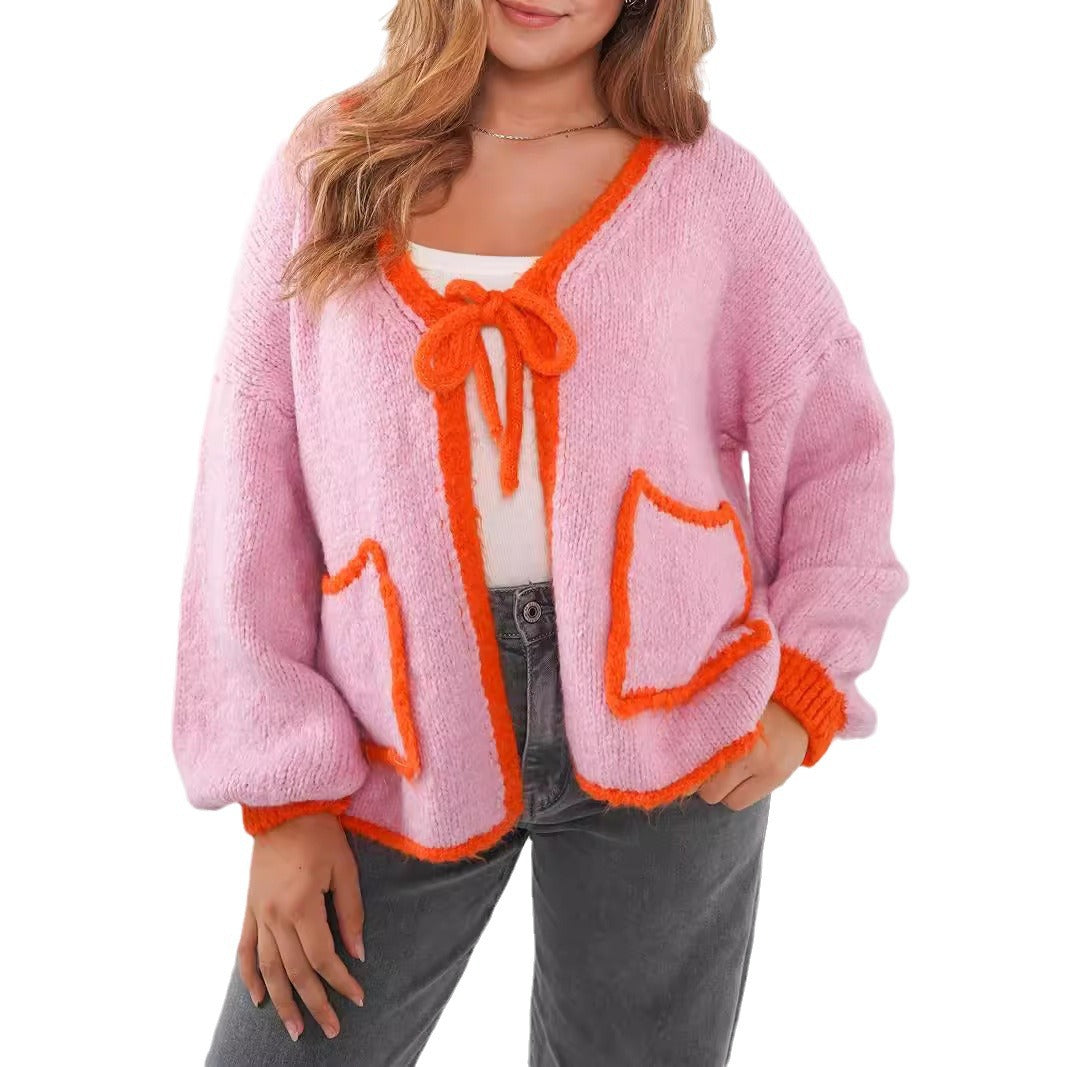 Damen Strickjacke Lässig Kordelzug Elegante Taschen Norvielle