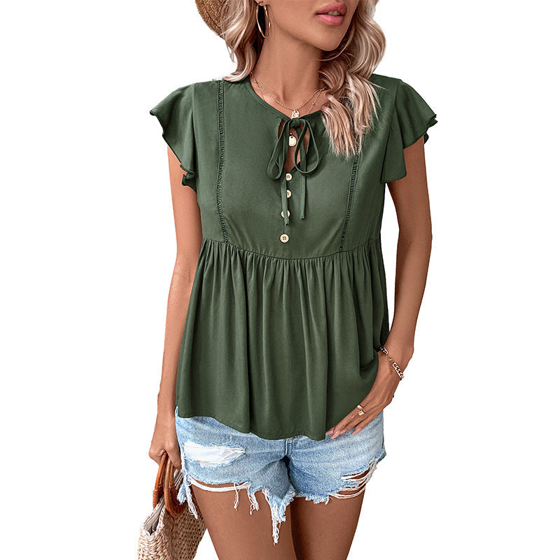 Damen Bluse Rüschendetails Knopfverschluss Norvielle