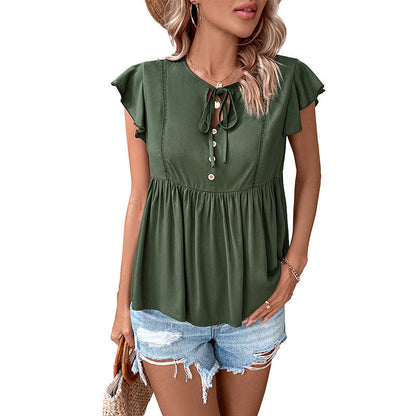 Damen Bluse Rüschendetails Knopfverschluss Norvielle