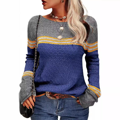 Damen Strickpullover Kontrastfarben Einzigartige Textur Norvielle
