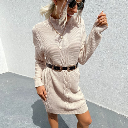 Damen Strickkleid Waffelstruktur Hochkragen Norvielle