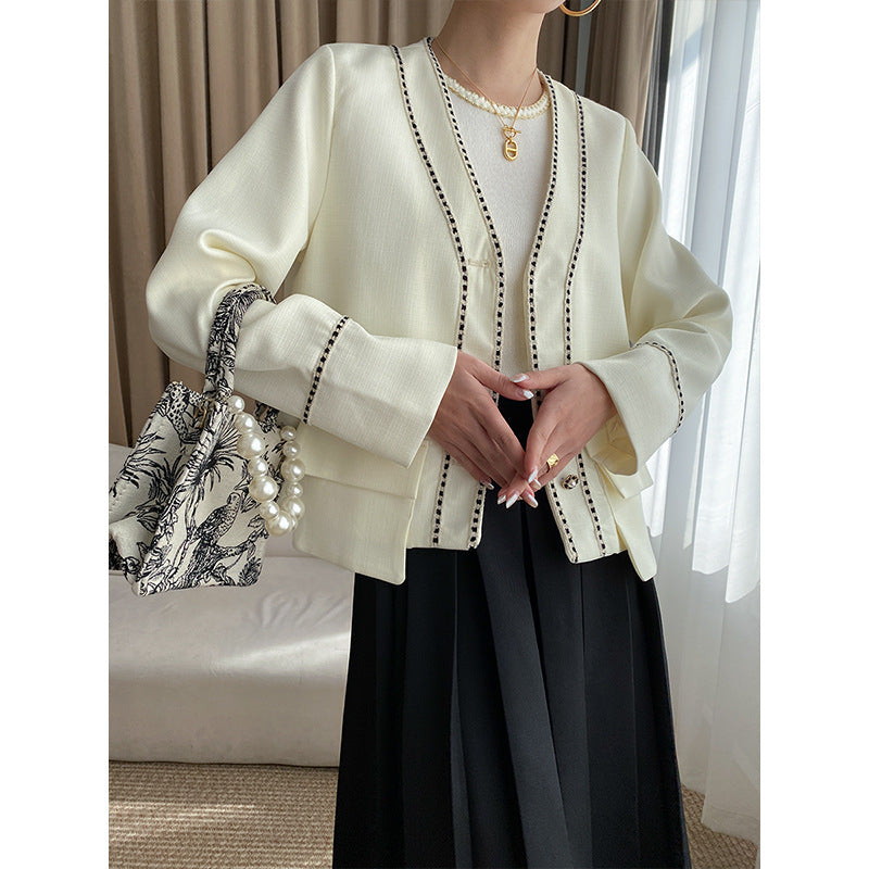 Damen Cardigan Elegantes Design Kontrastdetails Beige - Norvielle