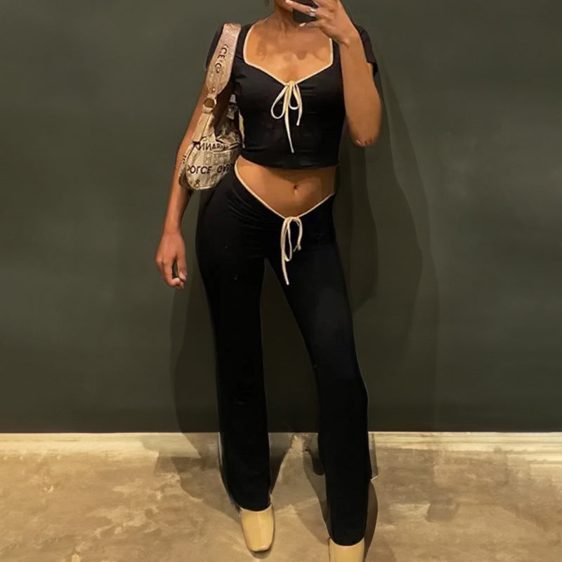 Damen Zweiteiliges Freizeit-Outfit mit Raffung und Bindeband - Norvielle