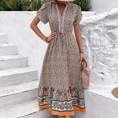 Damen Maxikleid Floralmuster Rüschen Details Norvielle