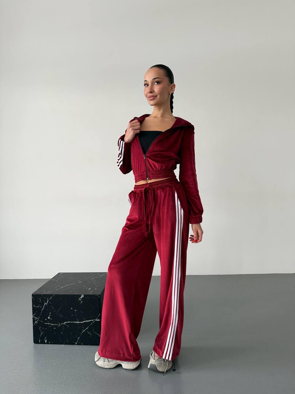 Damen Fleece Sportanzug Cropped Jacke Weite Hose Norvielle