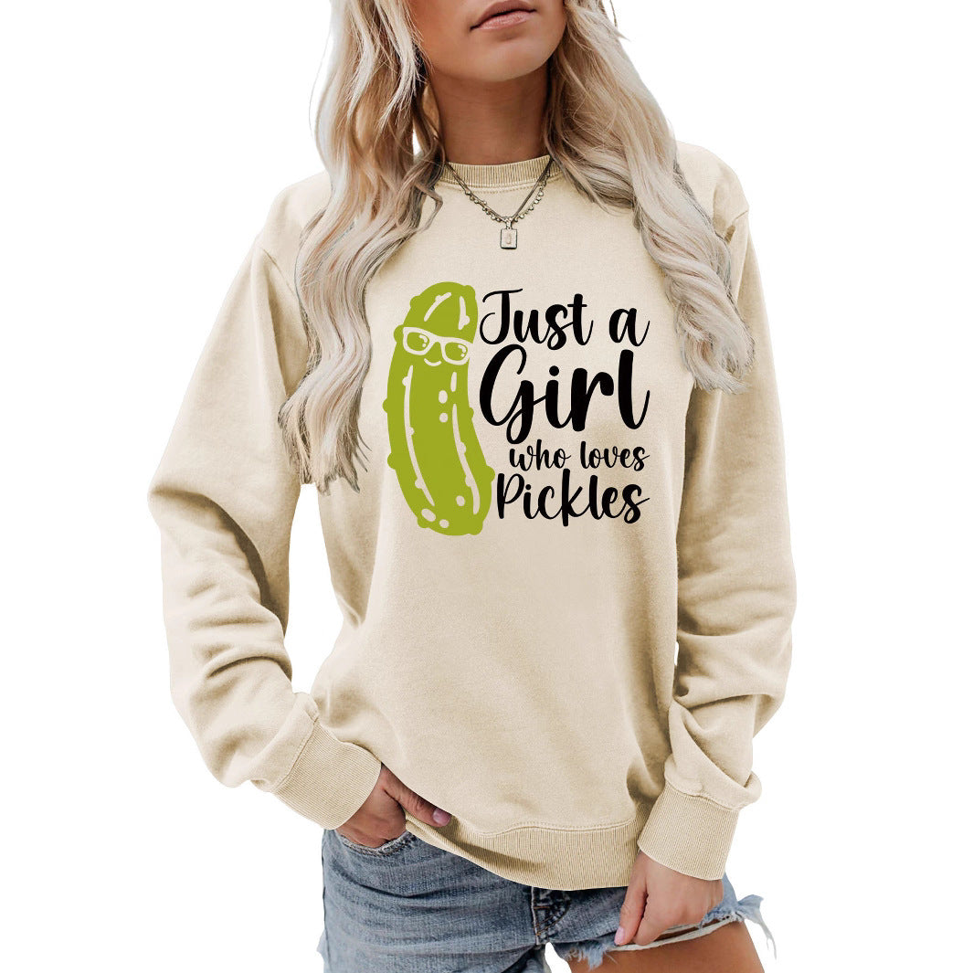 Damen Sweatshirt Gurkenmotiv Lässig Grün Norvielle