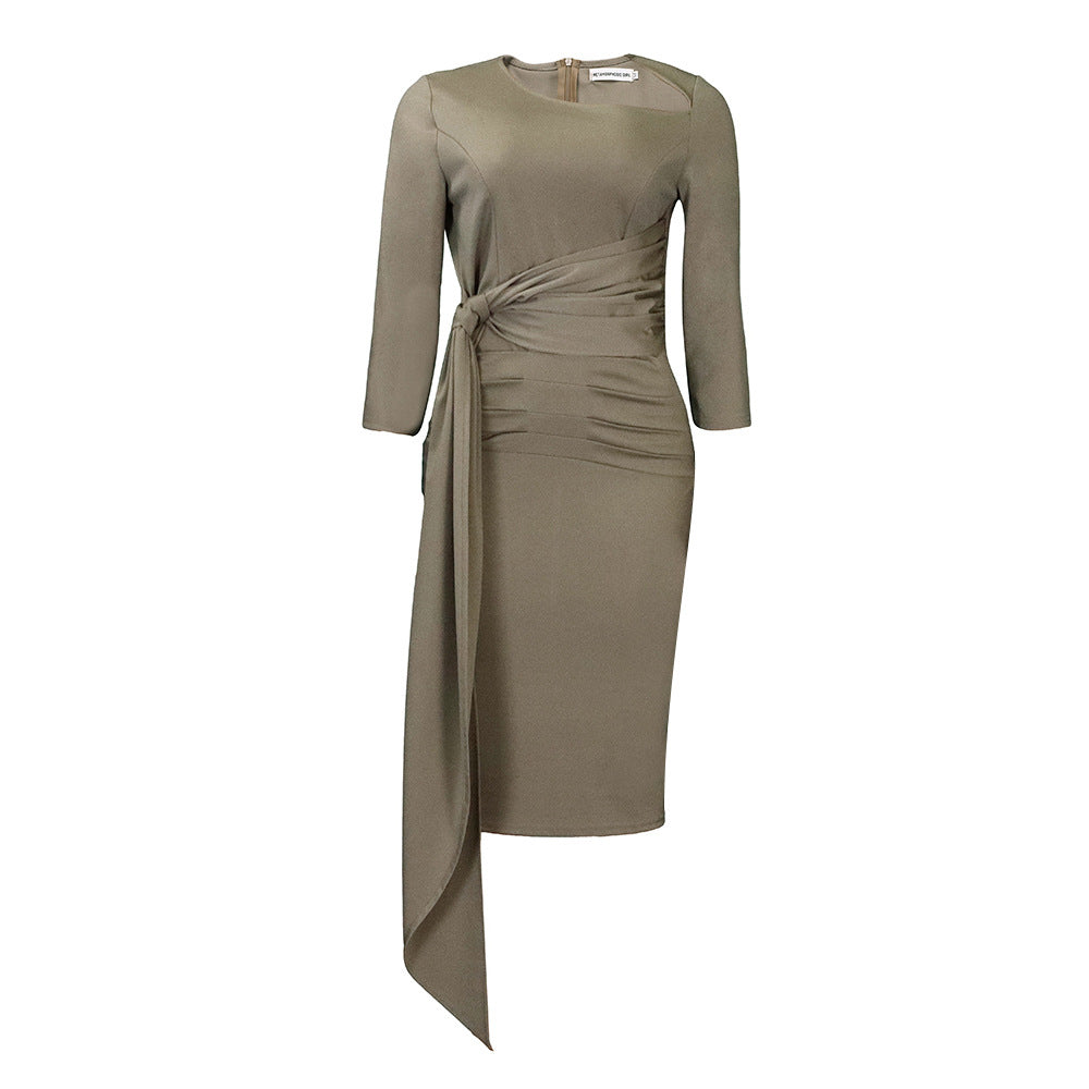 Damen Etuikleid Asymmetrischer Saum Elegante Drapierung Norvielle