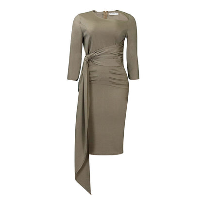 Damen Etuikleid Asymmetrischer Saum Elegante Drapierung Norvielle