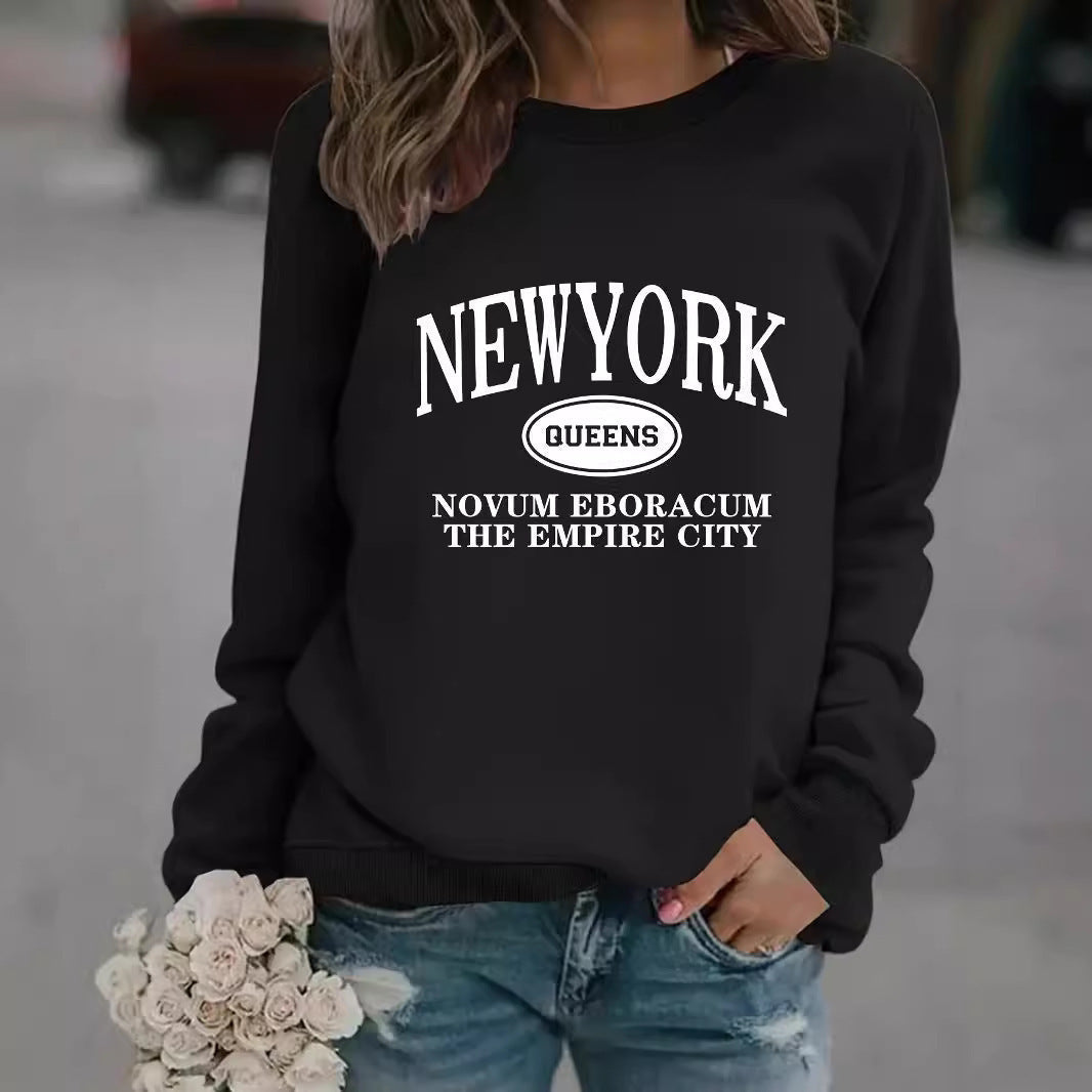 Damen Sweatshirt New Yorker Schriftzug Baumwolle Weiß