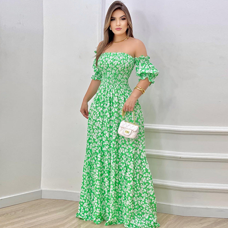 Damen Maxikleid Schulterfrei Rüschendetails Norvielle