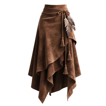 Damen Wickelrock Samt Schnürdetail