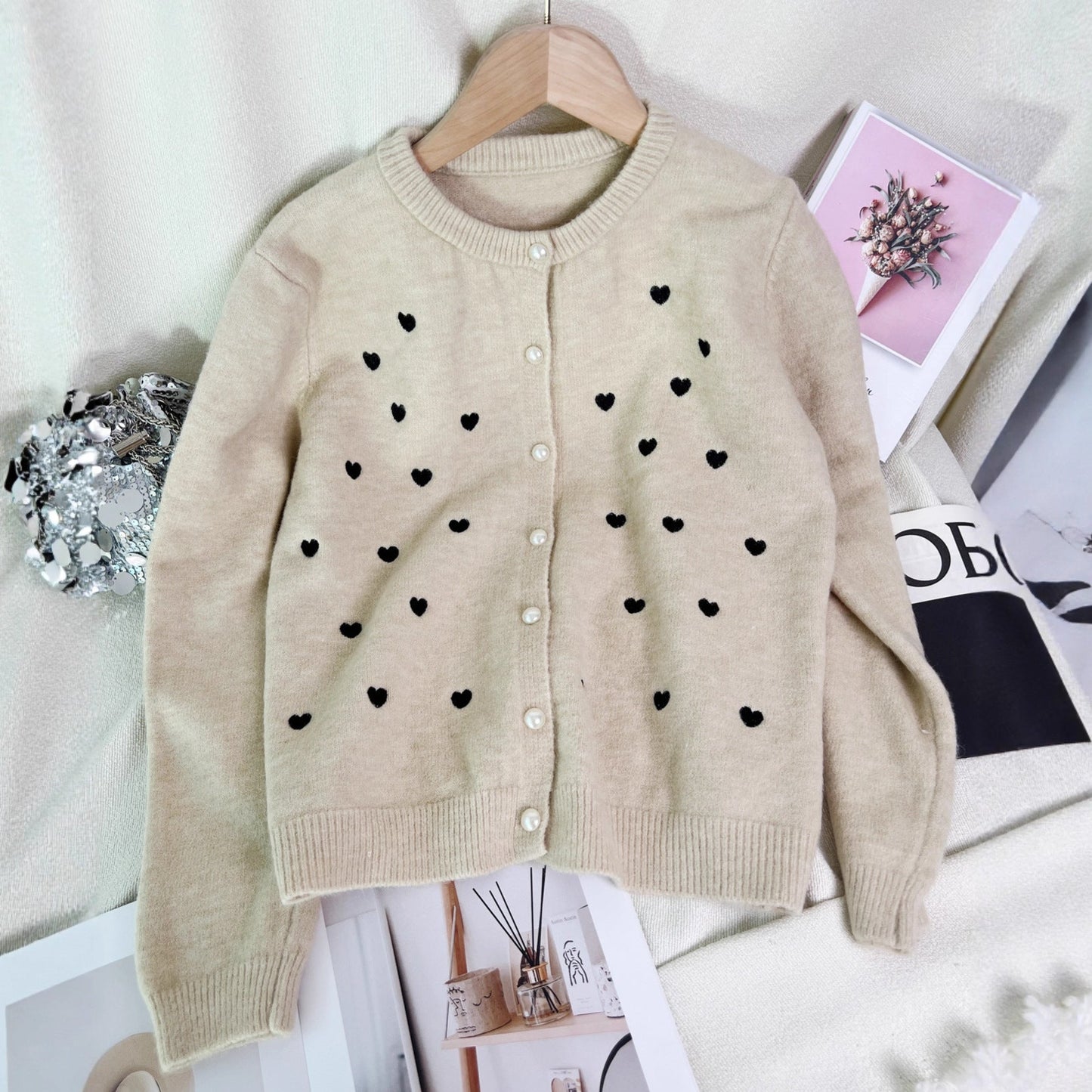 Damen Pulloverjacke Herzmotiv Norvielle