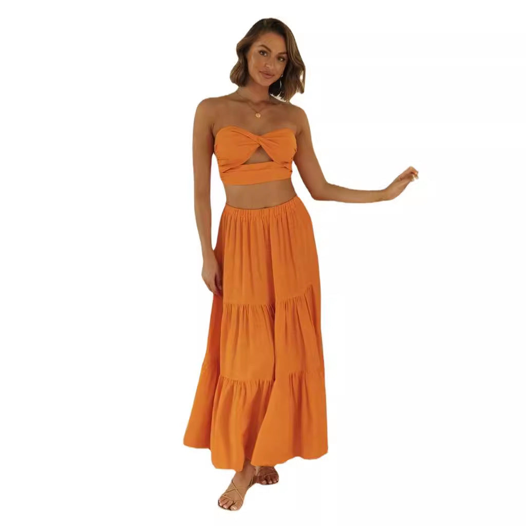 Damen Zweiteiliges Set Crop- Maxirock luftig