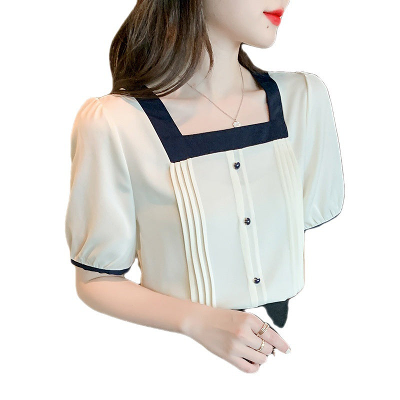 Damen Bluse Plissee-Details Kontrastakzente Norvielle
