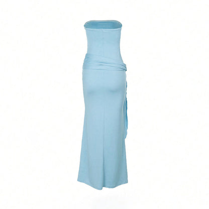 Damen Maxi-Kleid Schulterfrei Mit Seitlichem Schlitz Norvielle