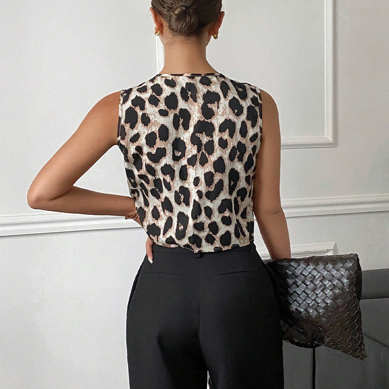 Damen Bluse Leopardenmuster Schleifen-Detail Norvielle
