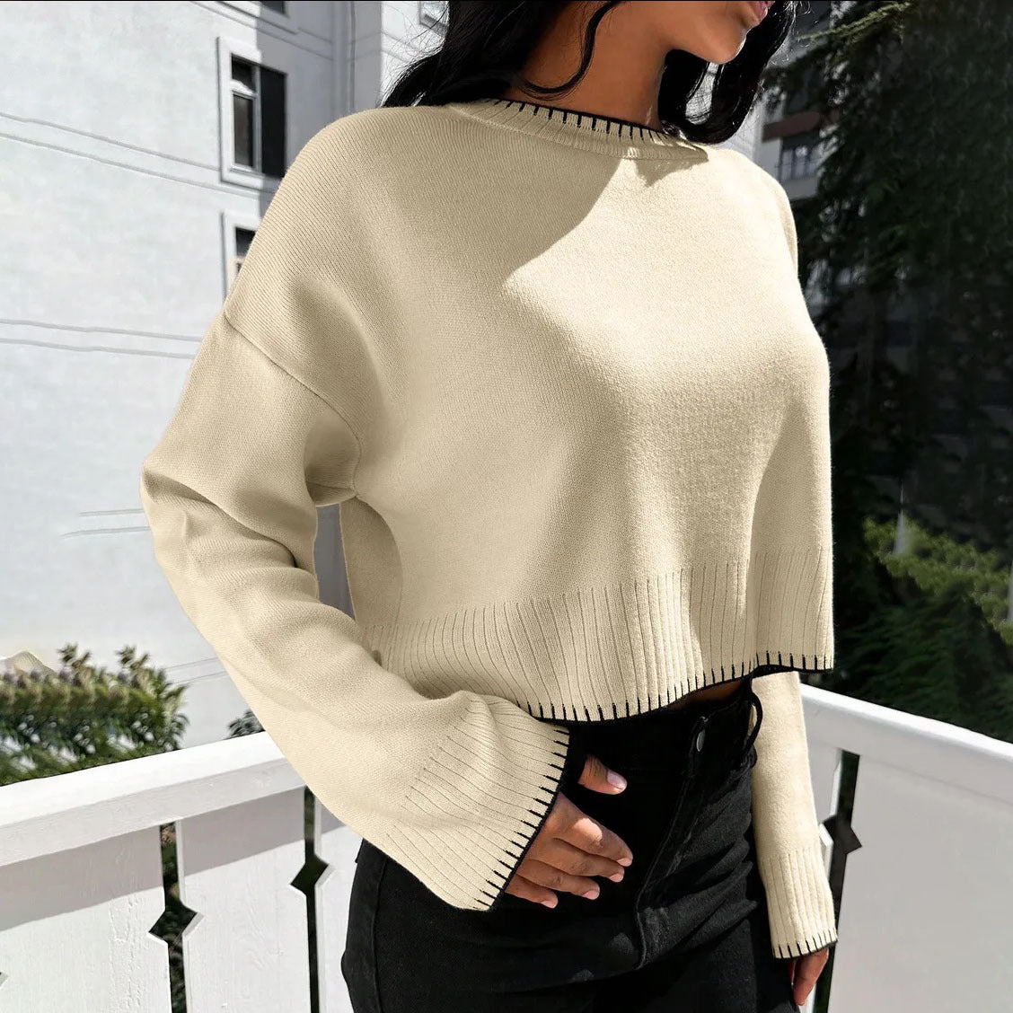 Damen Kurzpullover Strukturiert Norvielle
