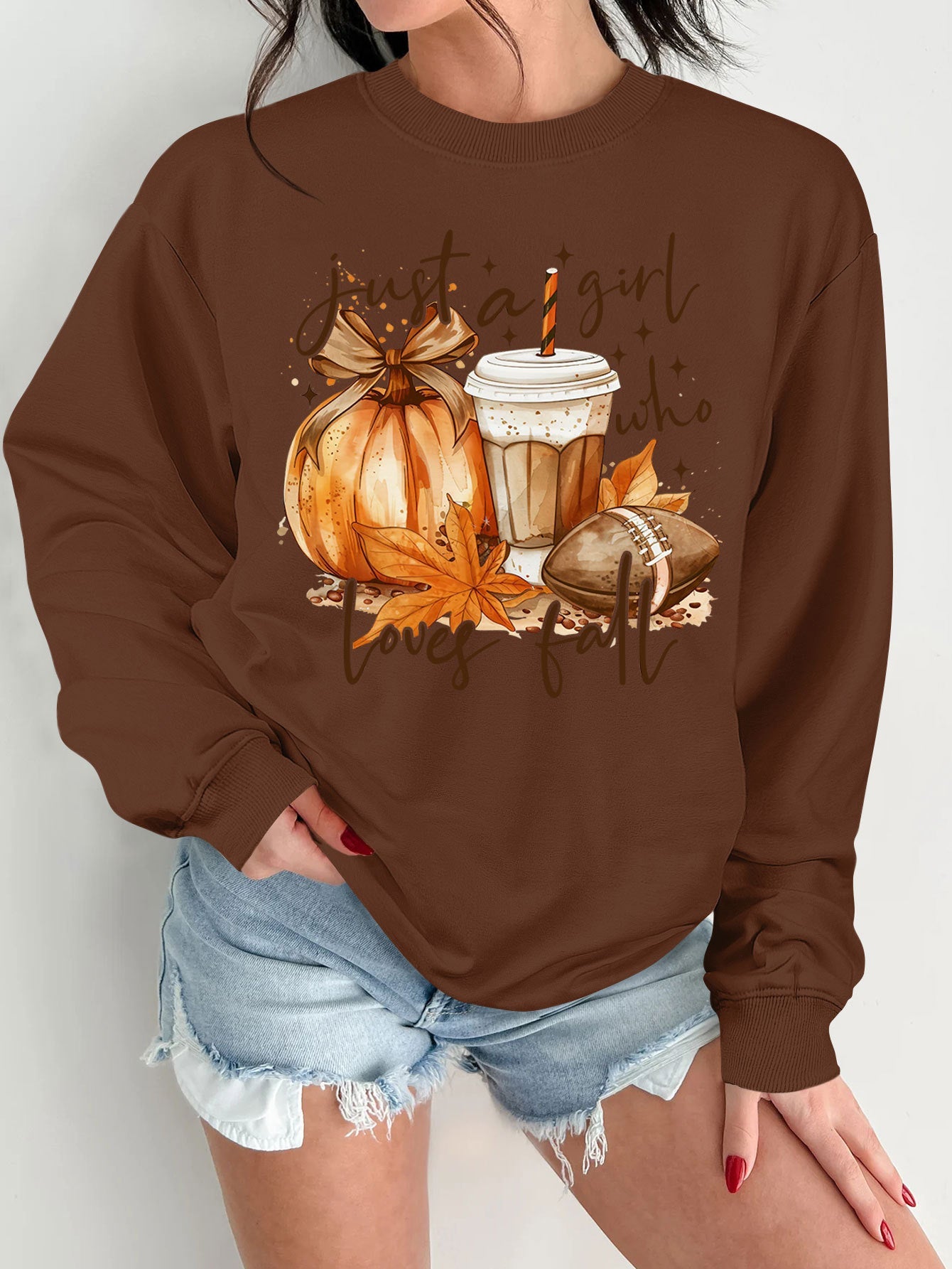 Damen Sweatshirt Herbstlich Motiv Druck Norvielle