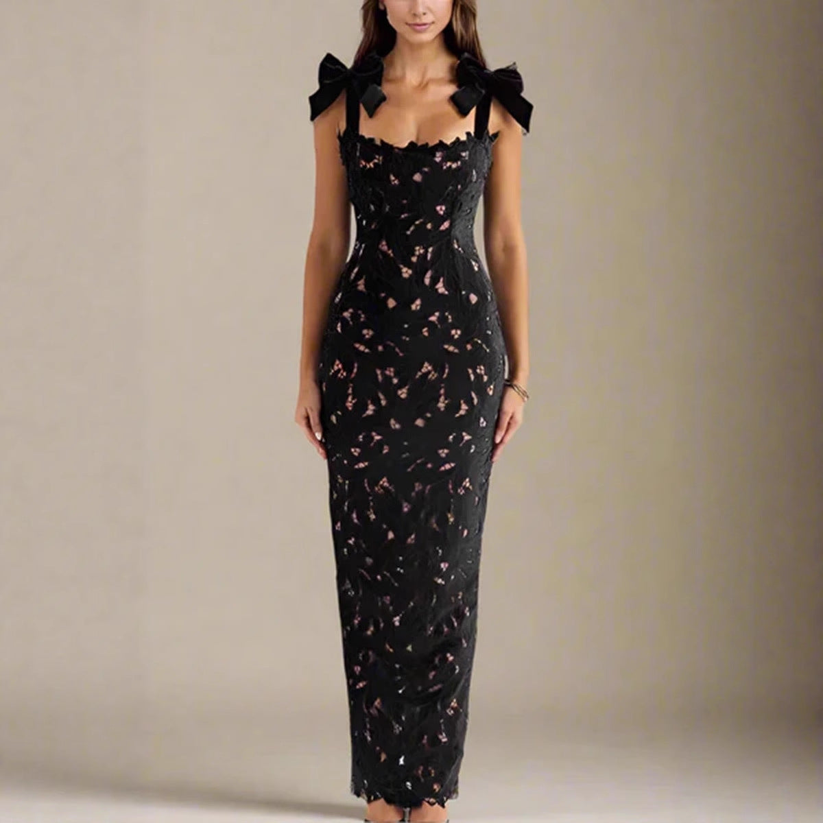 Damen Spitzenkleid mit Schleifenärmel Norvielle