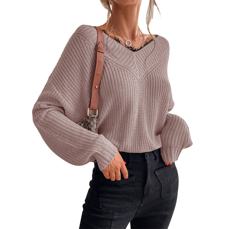 Damen Strickpullover V-Ausschnitt Locker Norvielle