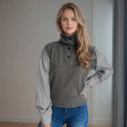 Damen Strickpullover Puffärmel Stehkragen Norvielle