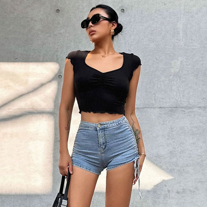 Damen Cropped- Elastisch V-Ausschnitt Norvielle - Norvielle