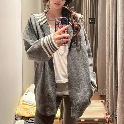 Damen Cardigan gestreift Ärmelabschluss Schwarz - Norvielle