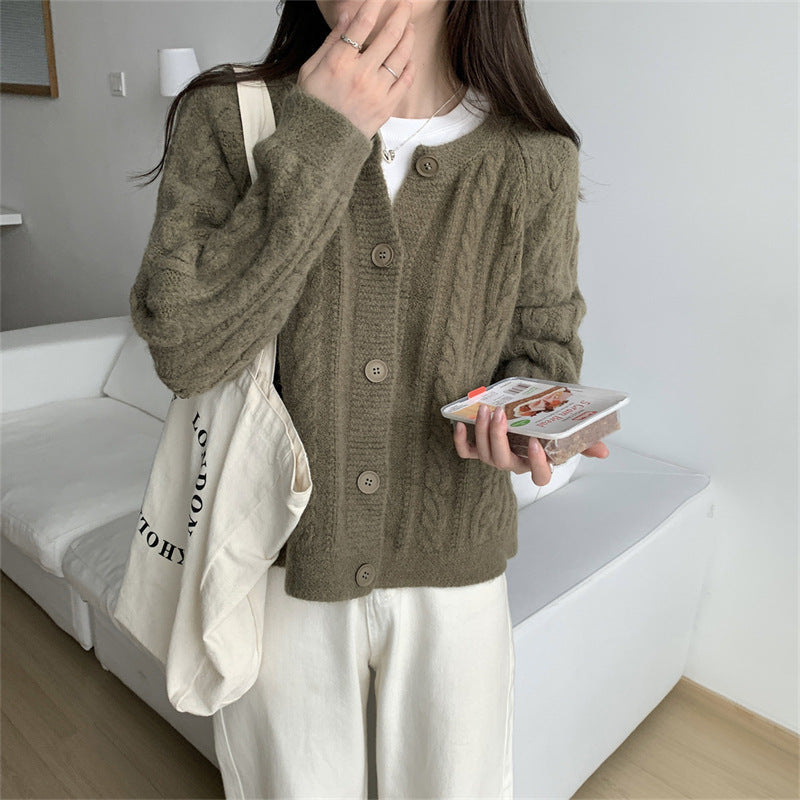 Damen Grobstrickjacke Zopfmuster Breite Ärmel Norvielle