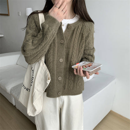 Damen Grobstrickjacke Zopfmuster Breite Ärmel Norvielle