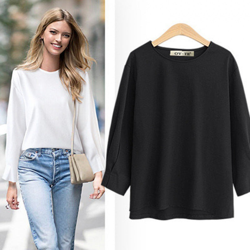 Damen Langarmshirt Weites Design Rundhalsausschnitt Norvielle