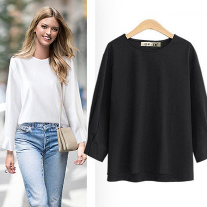 Damen Langarmshirt Weites Design Rundhalsausschnitt Norvielle