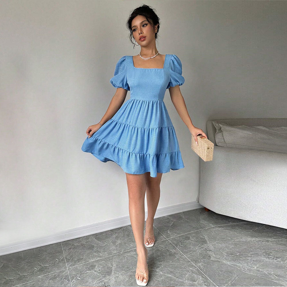 Damen Kleid Puffärmel Gestufter Saum Norvielle
