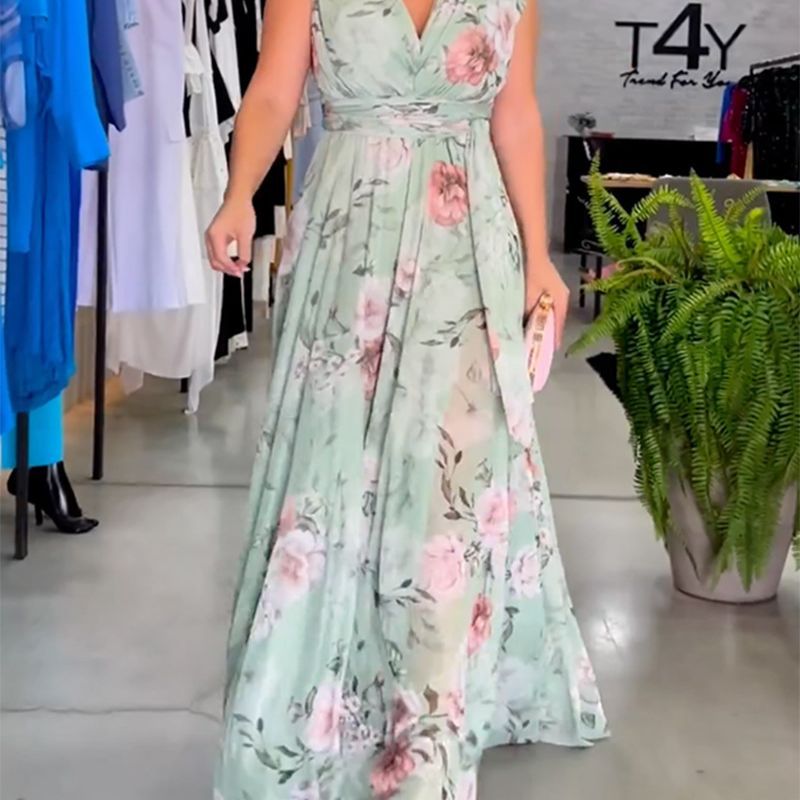 Damen Maxikleid Fließend Rüschen Elegant
