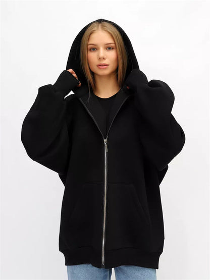 Damen Oversized Kapuzenjacke Norvielle Hoch Bündchen Reißverschluss
