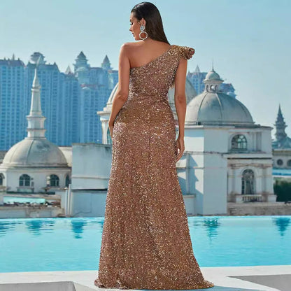 Damen Abendkleid Asymmetrisch Pailletten Norvielle