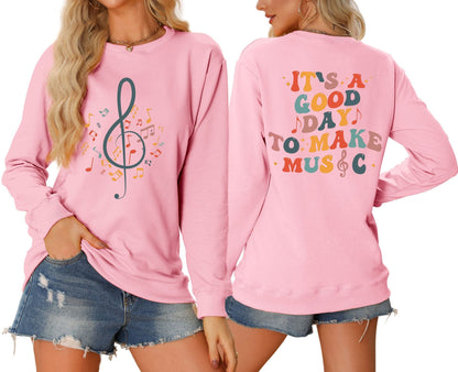 Damen Sweatshirt Musik Motiv Weiß