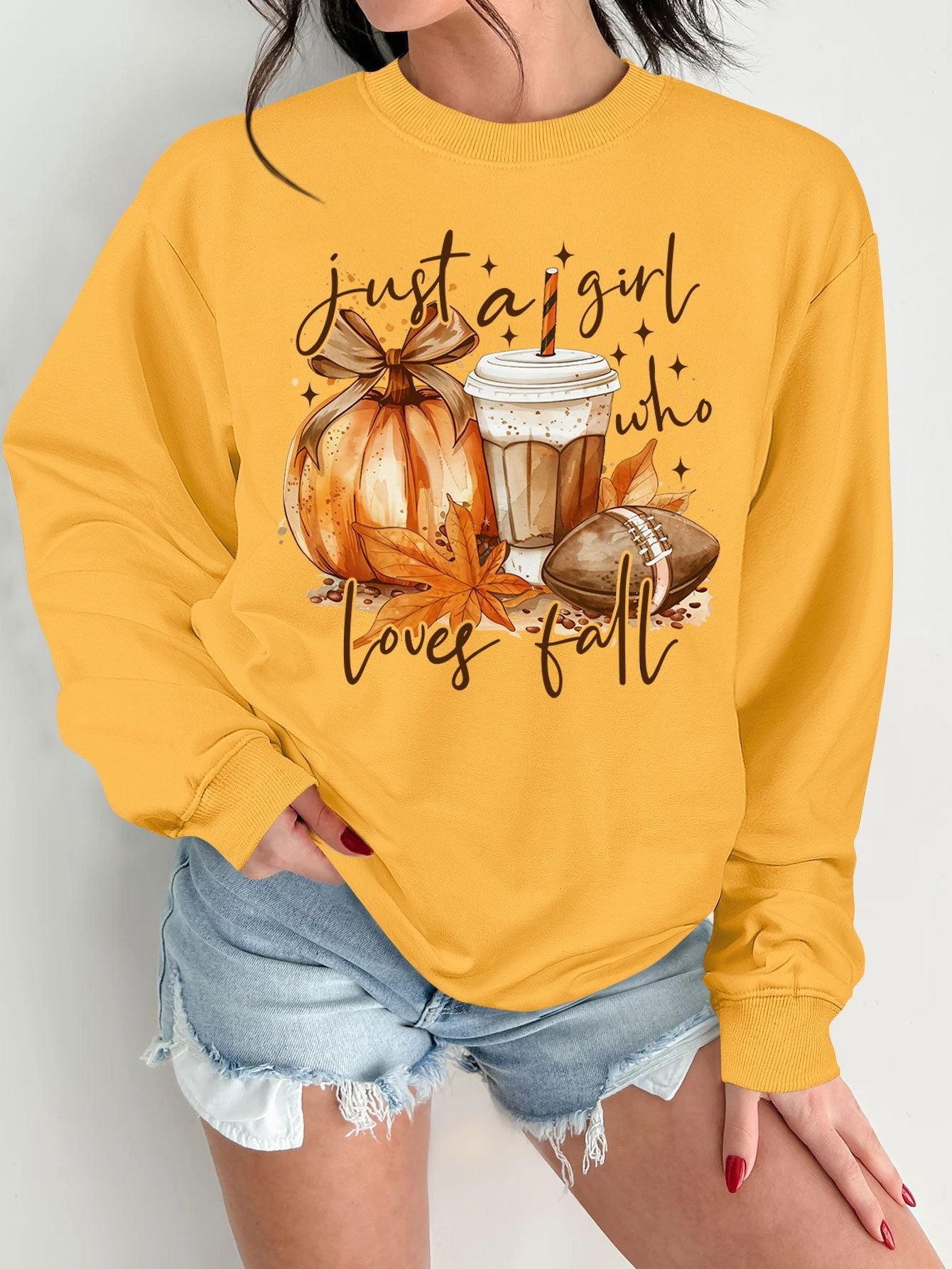 Damen Sweatshirt Herbstlich Motiv Druck Norvielle