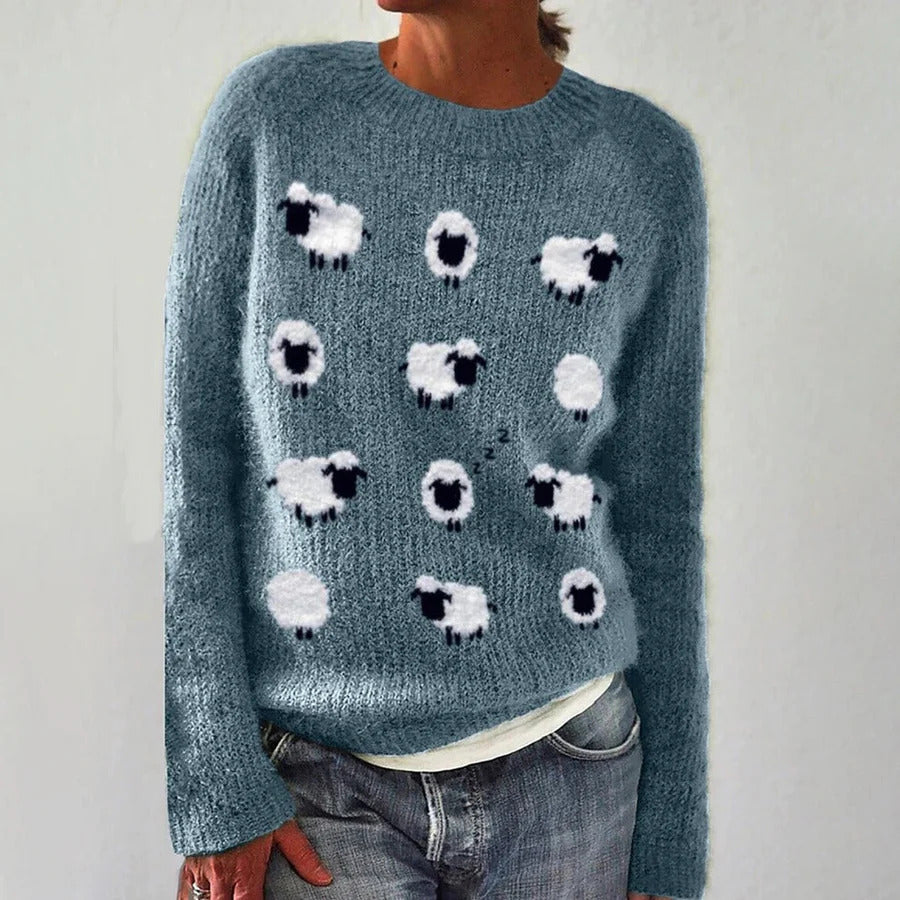 Damen Pullover Weiches Schaf-Motiv Norvielle