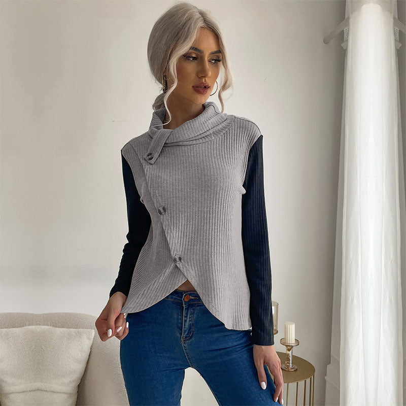 Damen Strickpullover Asymmetrisch Dekorativer Kragen Norvielle