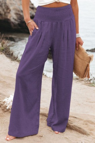 Damen Palazzo-Hose Elastischer Bund Seitentaschen
